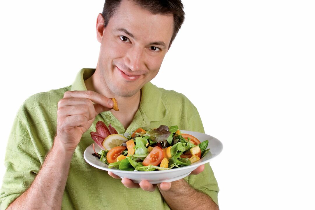 man eats vegetable salad because of potency